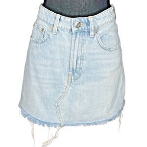 ZARA Women's Light Blue Distressed Denim Mini Skirt, Size S - Trendy Summer Fash
